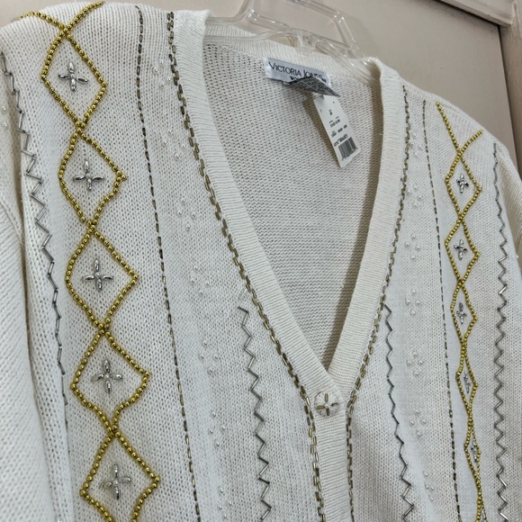 NWT Victoria Jones beautiful beaded eggshell white cardigan sweater size 3X - Picture 5 of 10